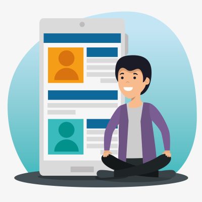 boy with smartphone social profile commnication vector illustration